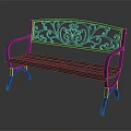 Green Metal Outdoor Bench Featuring Ornate Scrollwork Backrest and Classic Design